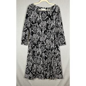 Chico's Midi Dress Animal Print 3/4 Sleeve Size 2 Large Black Snake Print NEW